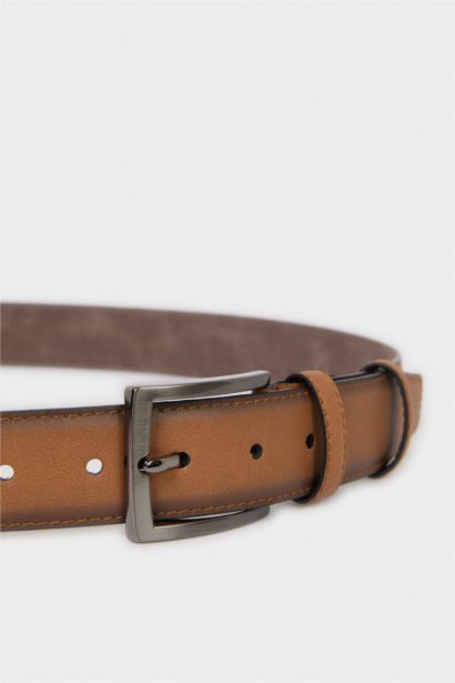 Erkek Dikdörtgen Toka Suni Deri Klasik Kemer