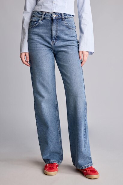 Yüksek Bel Wide Leg Jean Pantolon
