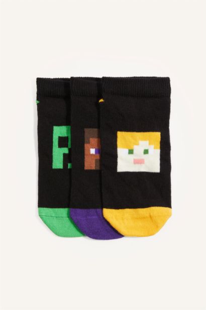 Minecraft Lisanslı Pamuklu 3'Lü Patik Çorap Erkek Çocuk