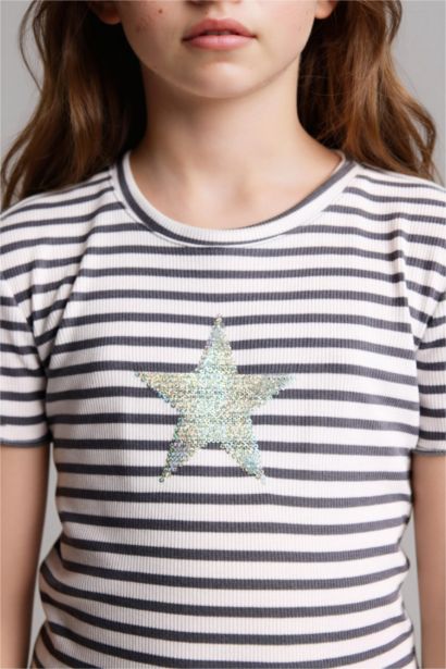 Yıldız Desenli Fitilli Kaşkorse Tişört Kız Çocuk