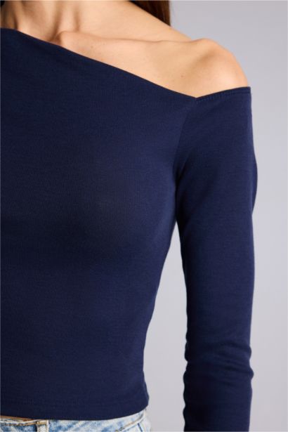 Slım Fıt Tek Omuzlu Ribana Uzun Kollu Tişört