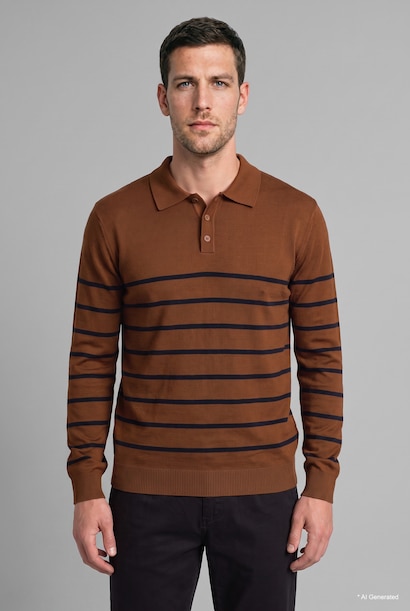 Standart Fit Çizgili Polo Yaka Kazak