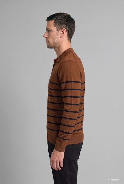 Standart Fit Çizgili Polo Yaka Kazak