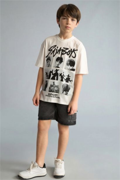 Футболка оверсайз Kpop - Demon Hunters с круглым вырезом принтом на спине и коротким рукавом для мальчиков