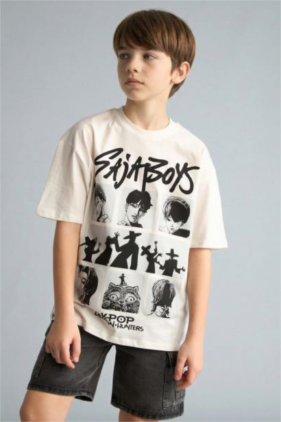Футболка оверсайз Kpop - Demon Hunters с круглым вырезом принтом на спине и коротким рукавом для мальчиков