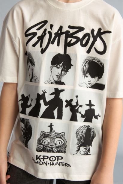 Футболка оверсайз Kpop - Demon Hunters с круглым вырезом принтом на спине и коротким рукавом для мальчиков