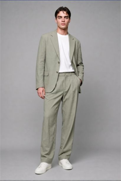 Oversıze Tencel Haki Blazer Ceket
