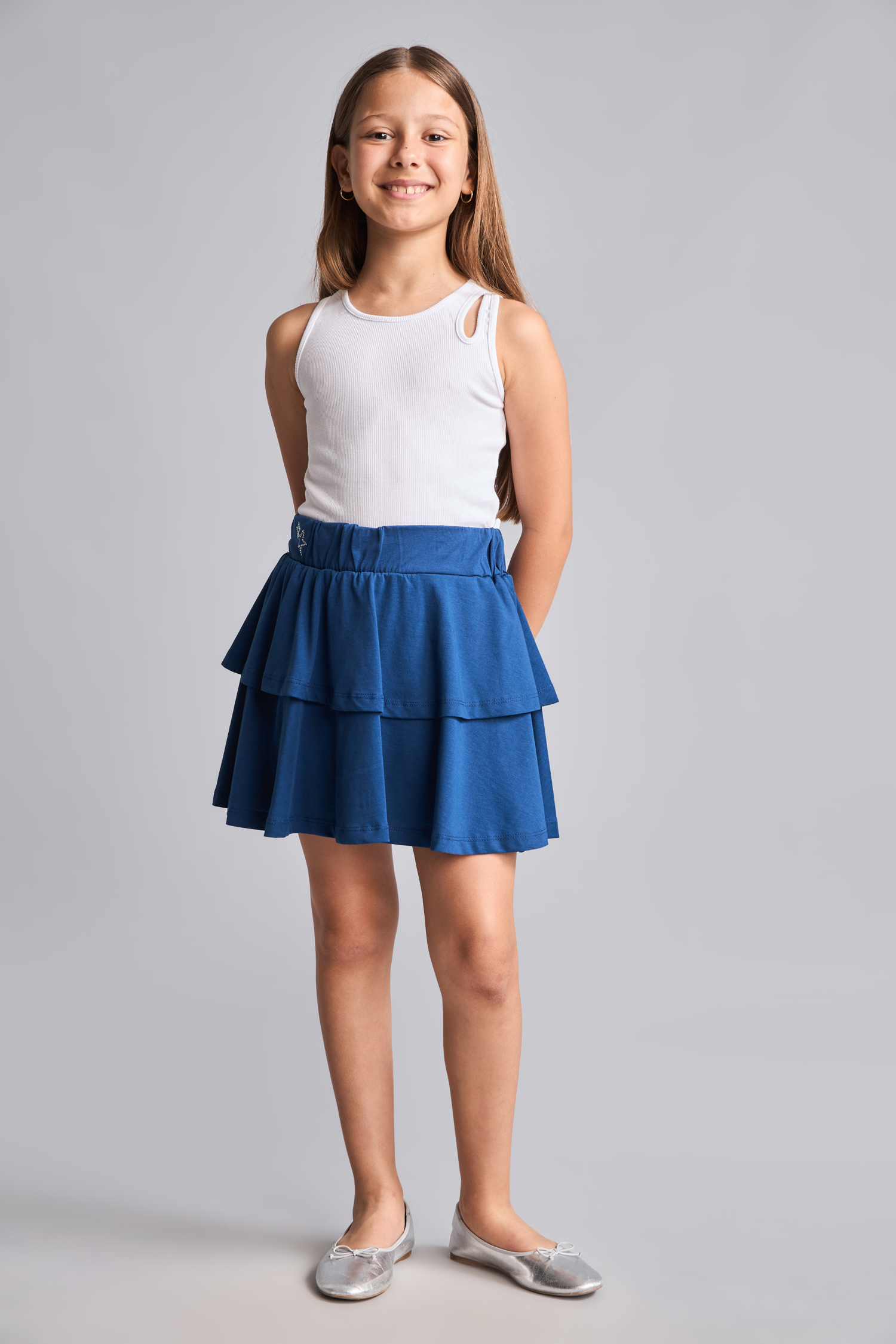Girl Ruffled Indigo Mini Skirt