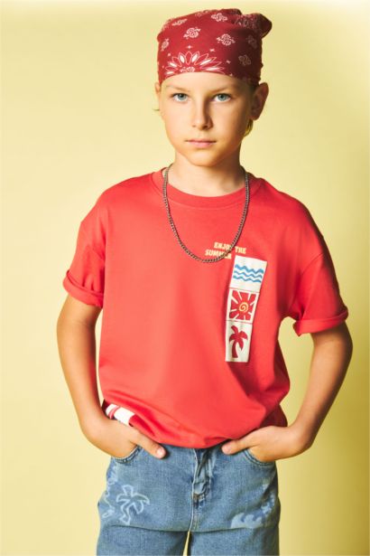 T-shirt oversize imprimé safari à col rond et manches courtes pour garçon