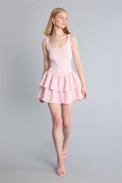 U Yaka Askılı Mini Elbise