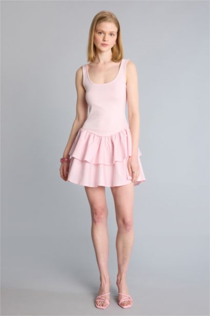 U Yaka Askılı Mini Elbise