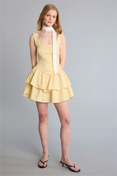 U Yaka Askılı Mini Elbise