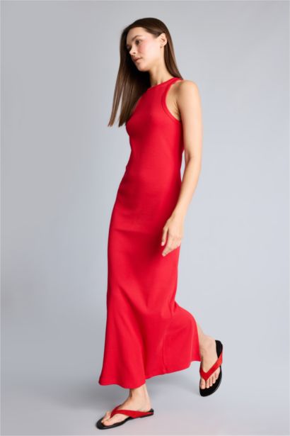 Halter Bodycon Kolsuz Ribana Midi Elbise