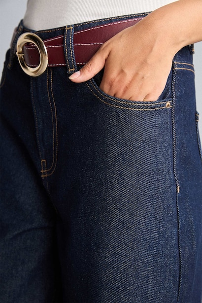 %100 Pamuk Baggy Fit Geniş Paça Yıkamalı Jean Pantolon