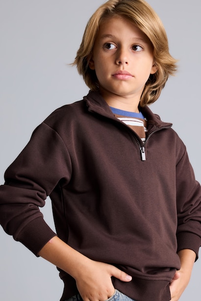 Oversize Yarım Fermuarlı Sweatshirt Erkek Çocuk