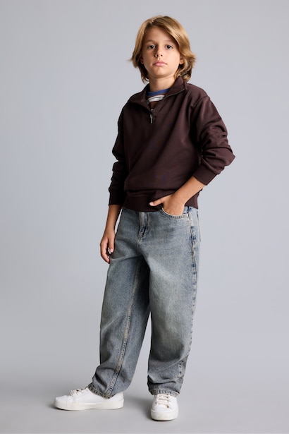 Oversize Yarım Fermuarlı Sweatshirt Erkek Çocuk