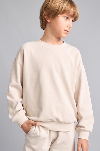 Boy Oversize Fit Beige Crew Neck Sweatshirt