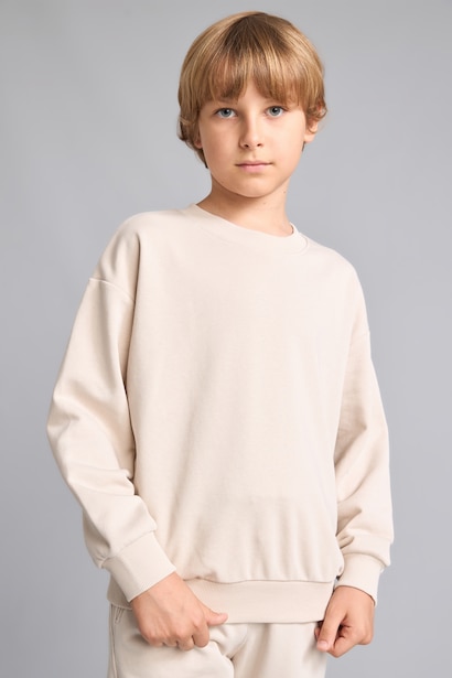 Boy Oversize Fit Beige Crew Neck Sweatshirt