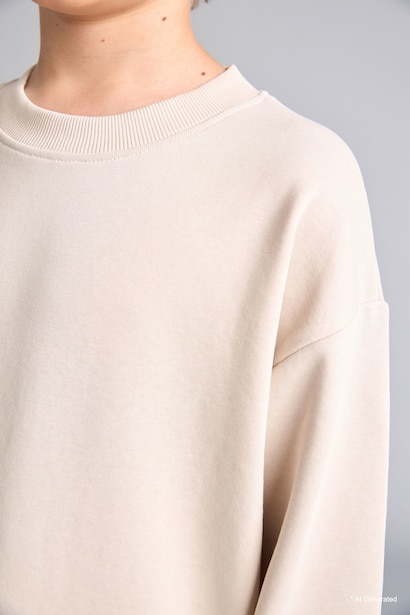 Boy Oversize Crew Neck Beige Sweatshirt