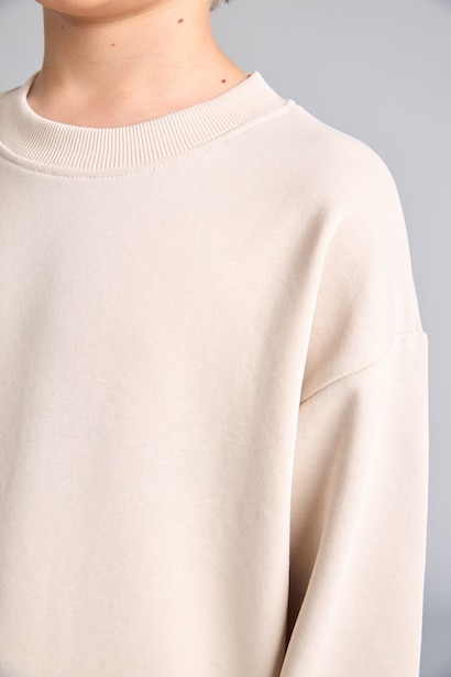 Boy Oversize Fit Beige Crew Neck Sweatshirt