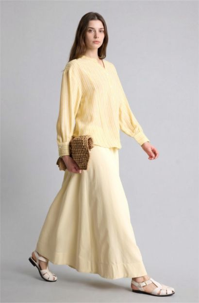 A Kesim Keten Karışımlı Maxi Etek