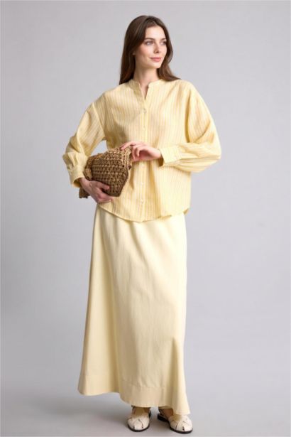 A Kesim Keten Karışımlı Maxi Etek