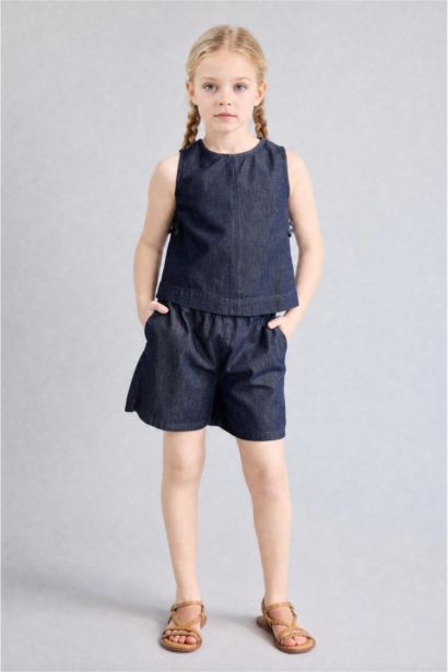Girl Elastic Waist Denim Shorts