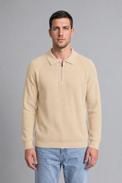Standard Fit Half Zip Knit Polo Neck Pullover