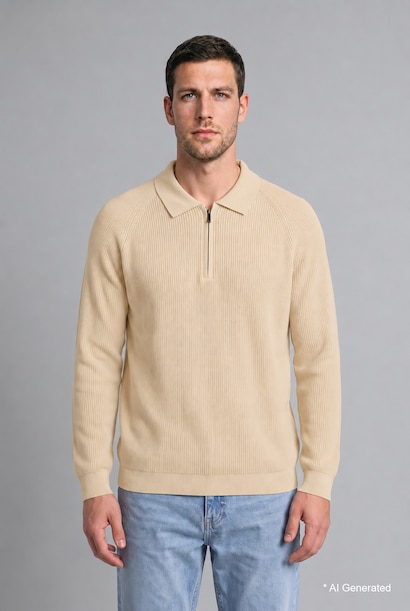 Pull polo en tricot à manches longues avec demi-fermeture éclair Coupe standard