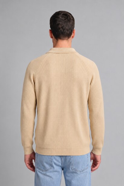 Standard Fit Half Zip Knit Polo Neck Pullover