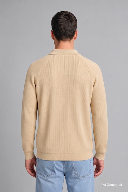 Pull polo en tricot à manches longues avec demi-fermeture éclair Coupe standard