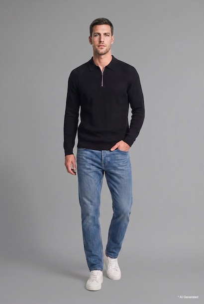 Pull polo en tricot à manches longues avec demi-fermeture éclair Coupe standard