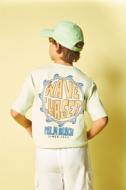 Boy Oversize Safari Back Print Green T-Shirt