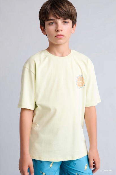 Boy Oversize Safari Back Print Green T-Shirt