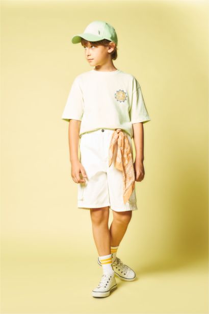 Boy Oversize Safari Back Print Green T-Shirt