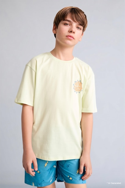 Boy Oversize Safari Back Print Green T-Shirt