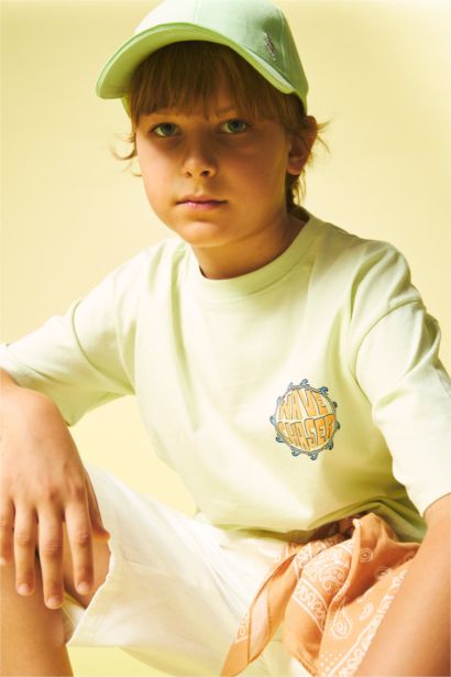 Boy Oversize Safari Back Print Green T-Shirt