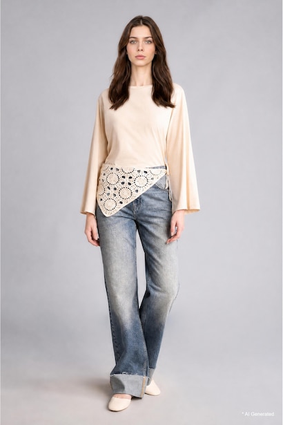 %100 Pamuk Relaxed Fit Uzun Kollu Penye Tunik