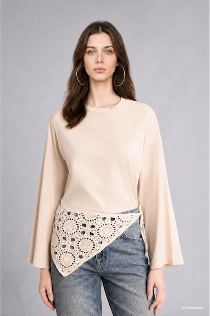 %100 Pamuk Relaxed Fit Uzun Kollu Penye Tunik