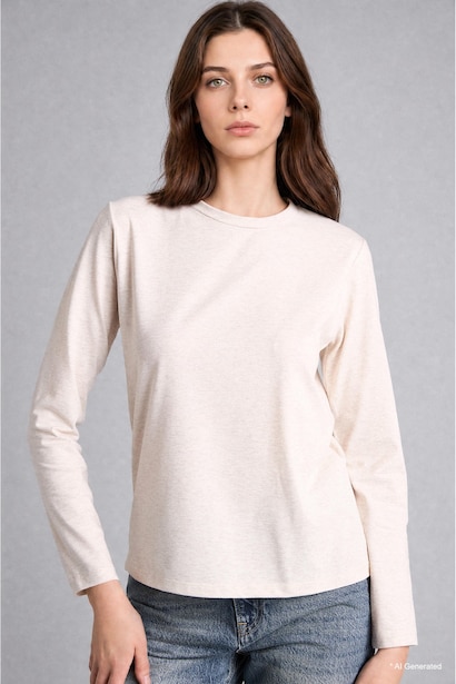 Slim Fit Long Sleeve Beige T-Shirt