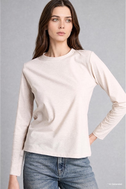 Slim Fit Long Sleeve Beige T-Shirt