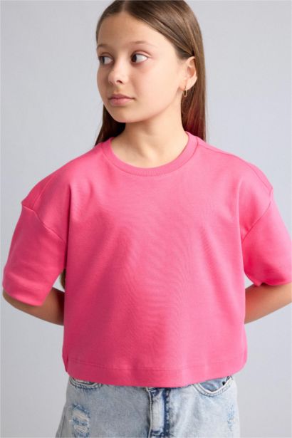 Bisiklet Yaka Basic Tişört Kız Çocuk