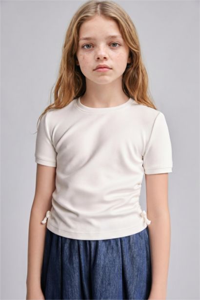 Girl Crew Neck Jersey Ecru T-Shirt