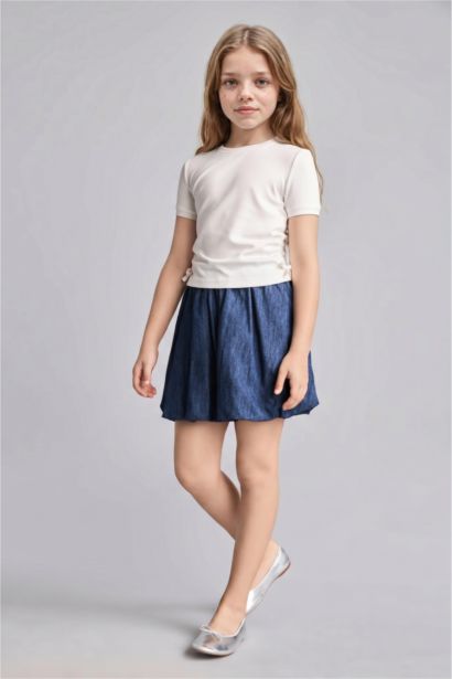 Girl Crew Neck Jersey Ecru T-Shirt