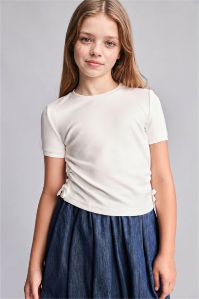 Girl Crew Neck Jersey Ecru T-Shirt