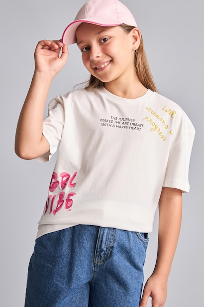 Girl Crew Neck Printed Short Sleeve T-Shirt