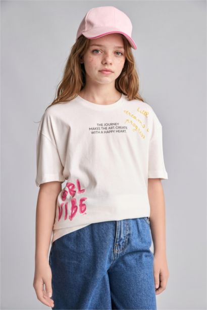 Girl Crew Neck Printed Short Sleeve T-Shirt