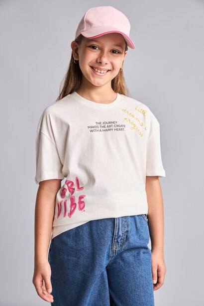 Girl Crew Neck Printed Short Sleeve T-Shirt