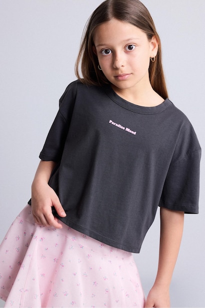 T-shirt imprimé à col rond et manches courtes pour fille