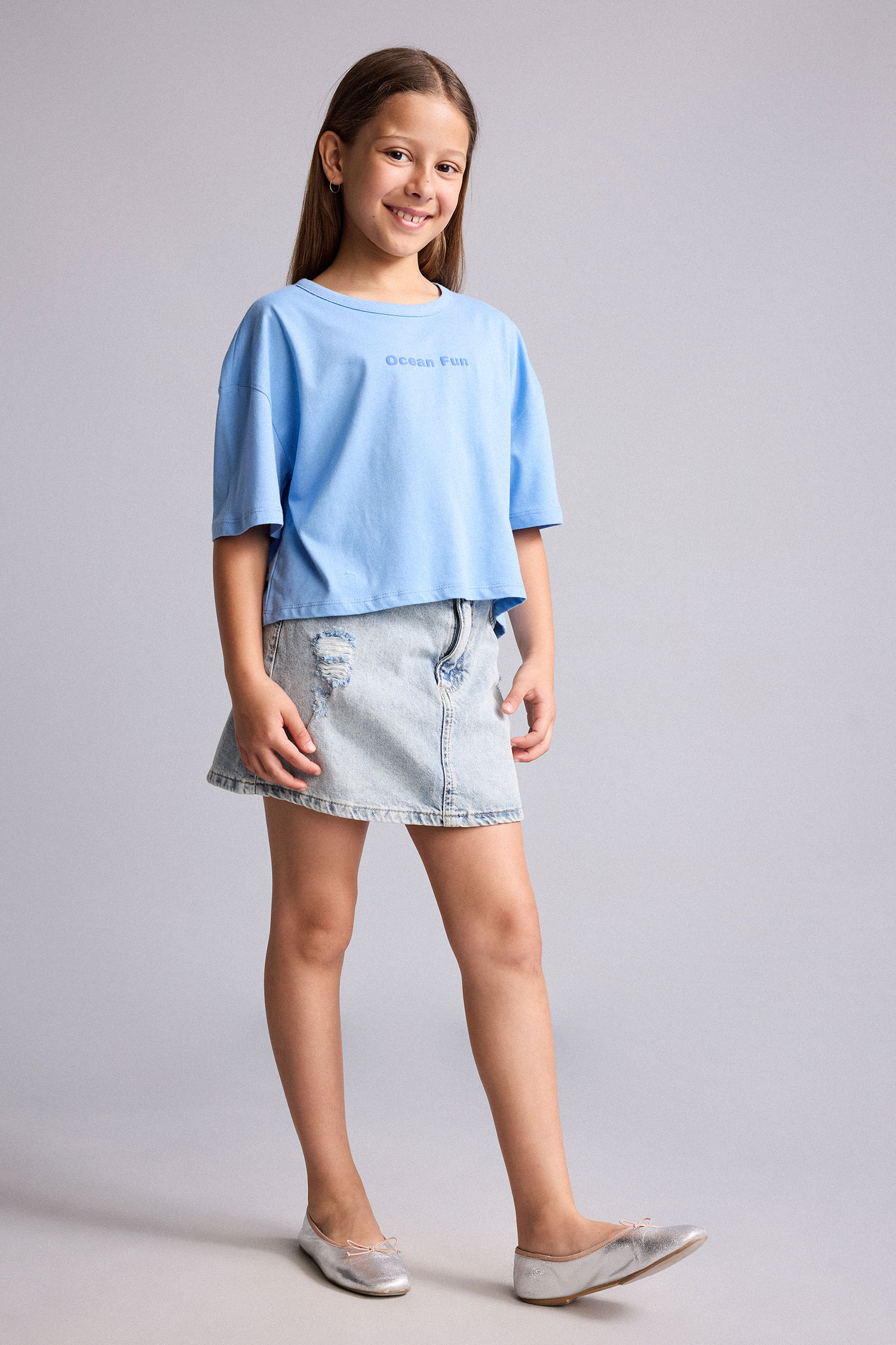 Girl Crew Neck Printed Short Sleeve T-Shirt
